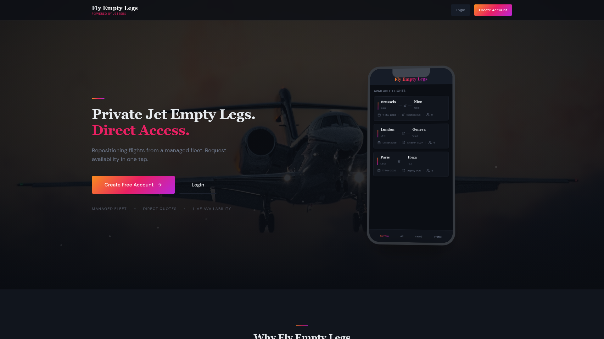 Fly Empty Legs — gebouwd door We Are Aigency